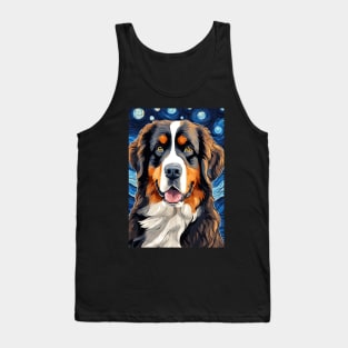 Bernese Mountain Dog Breed Painting in a Van Gogh Starry Night Art Style Tank Top